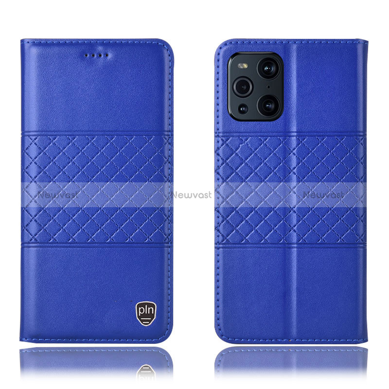 Leather Case Stands Flip Cover Holder H11P for Oppo Find X3 5G Blue