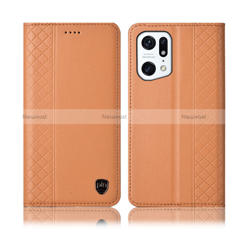 Leather Case Stands Flip Cover Holder H11P for Oppo Find X5 5G Orange