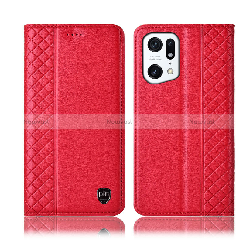 Leather Case Stands Flip Cover Holder H11P for Oppo Find X5 5G Red