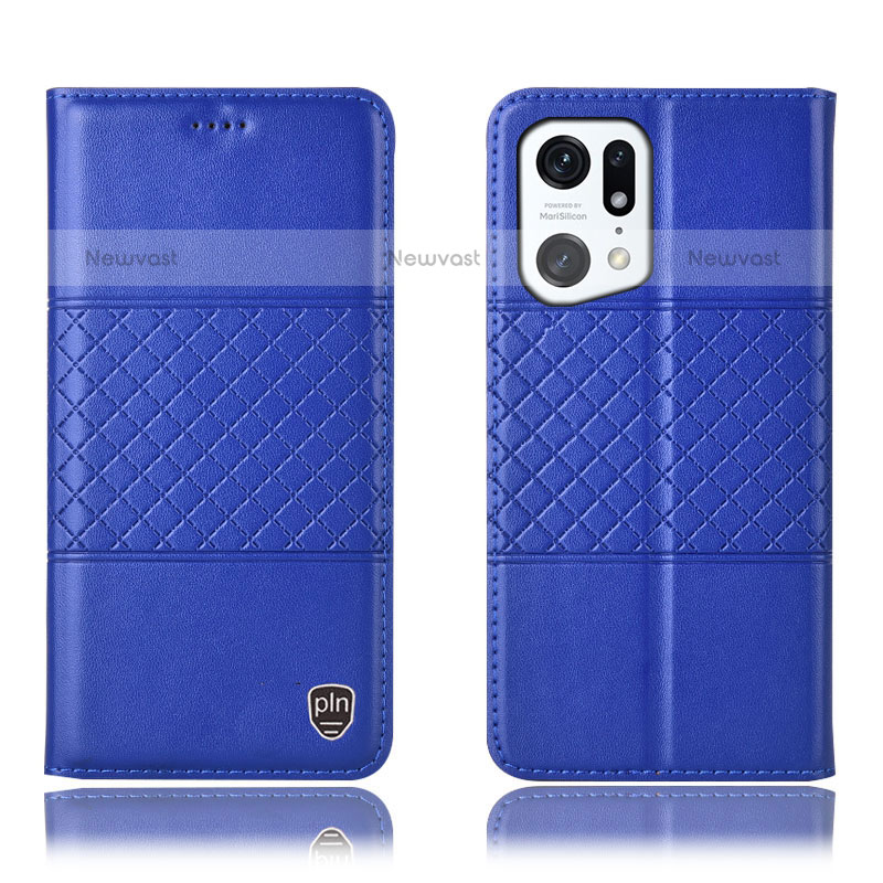 Leather Case Stands Flip Cover Holder H11P for Oppo Find X5 Pro 5G Blue