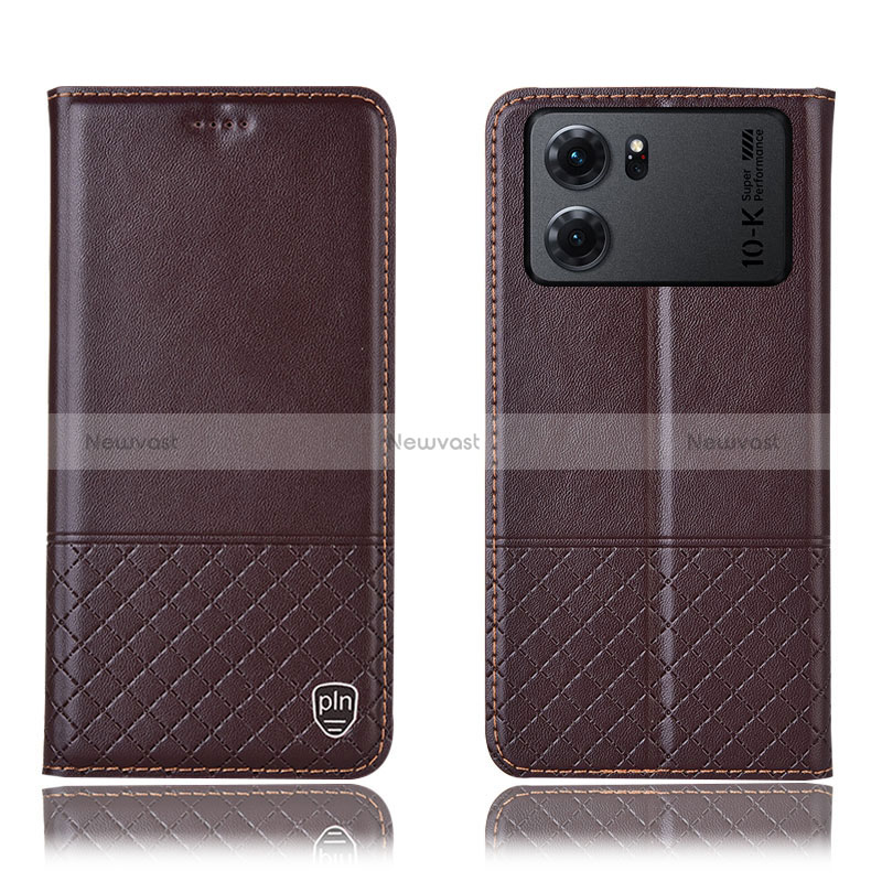 Leather Case Stands Flip Cover Holder H11P for Oppo K10 5G Brown