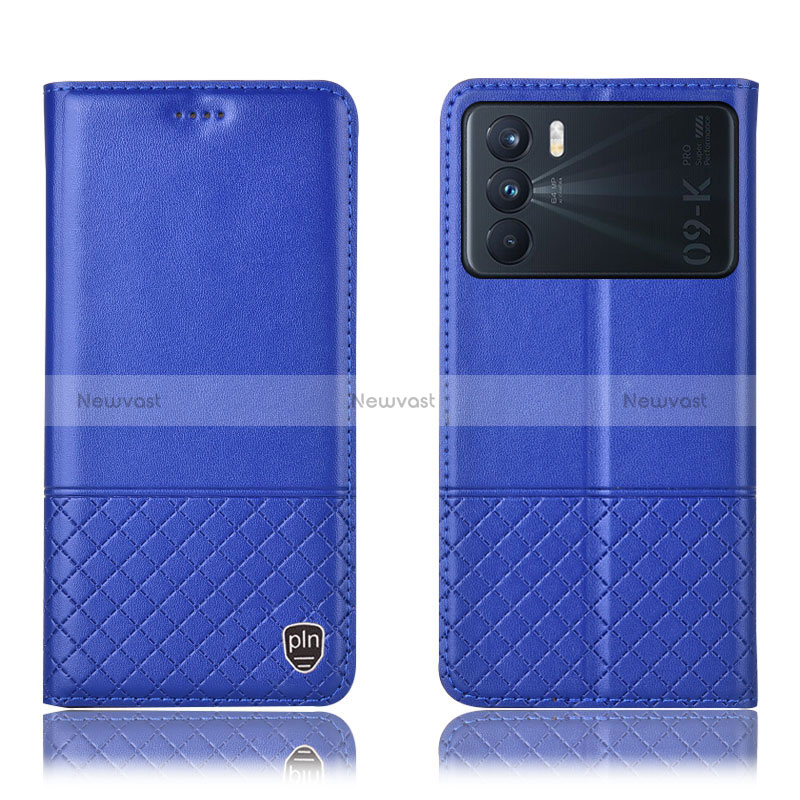 Leather Case Stands Flip Cover Holder H11P for Oppo K9 Pro 5G Blue