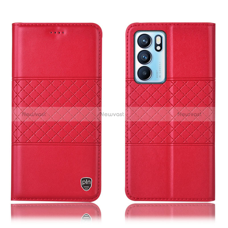 Leather Case Stands Flip Cover Holder H11P for Oppo Reno6 5G Red