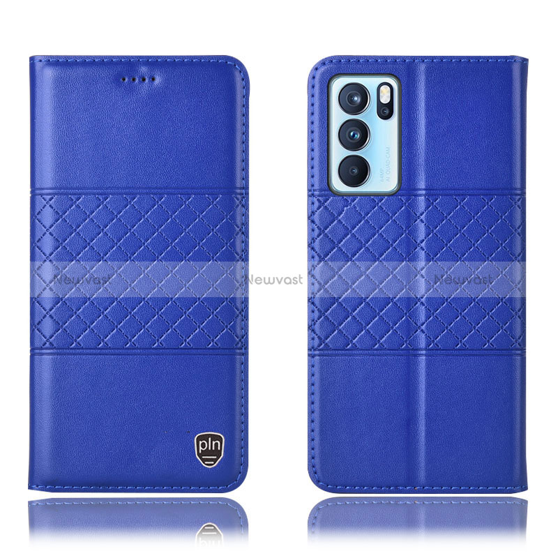 Leather Case Stands Flip Cover Holder H11P for Oppo Reno6 Pro 5G India Blue