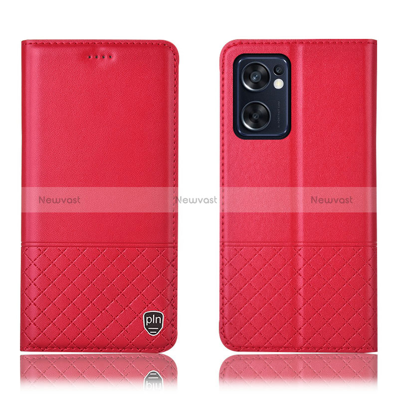 Leather Case Stands Flip Cover Holder H11P for Oppo Reno7 SE 5G Red