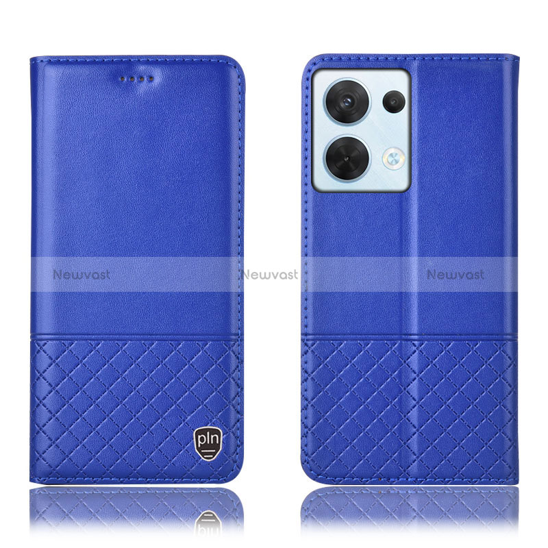 Leather Case Stands Flip Cover Holder H11P for Oppo Reno8 5G Blue