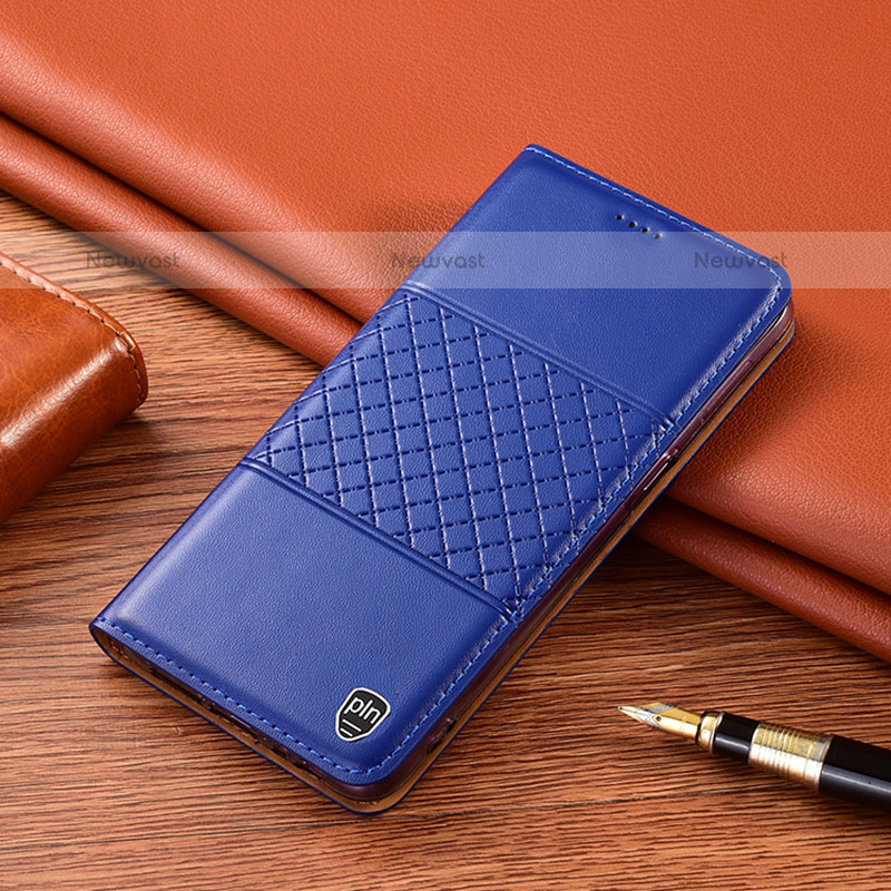 Leather Case Stands Flip Cover Holder H11P for Samsung Galaxy M10 Blue