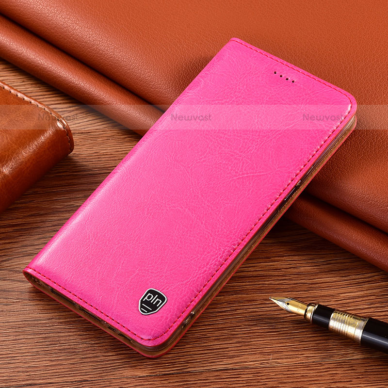 Leather Case Stands Flip Cover Holder H11P for Samsung Galaxy S22 5G Hot Pink