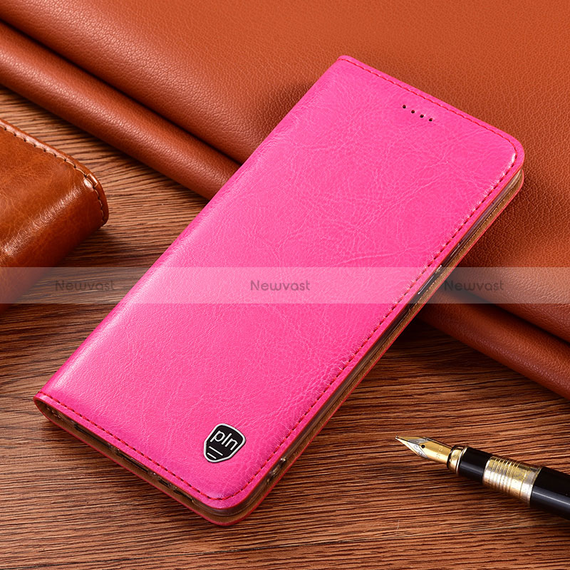 Leather Case Stands Flip Cover Holder H11P for Samsung Galaxy S24 5G Hot Pink