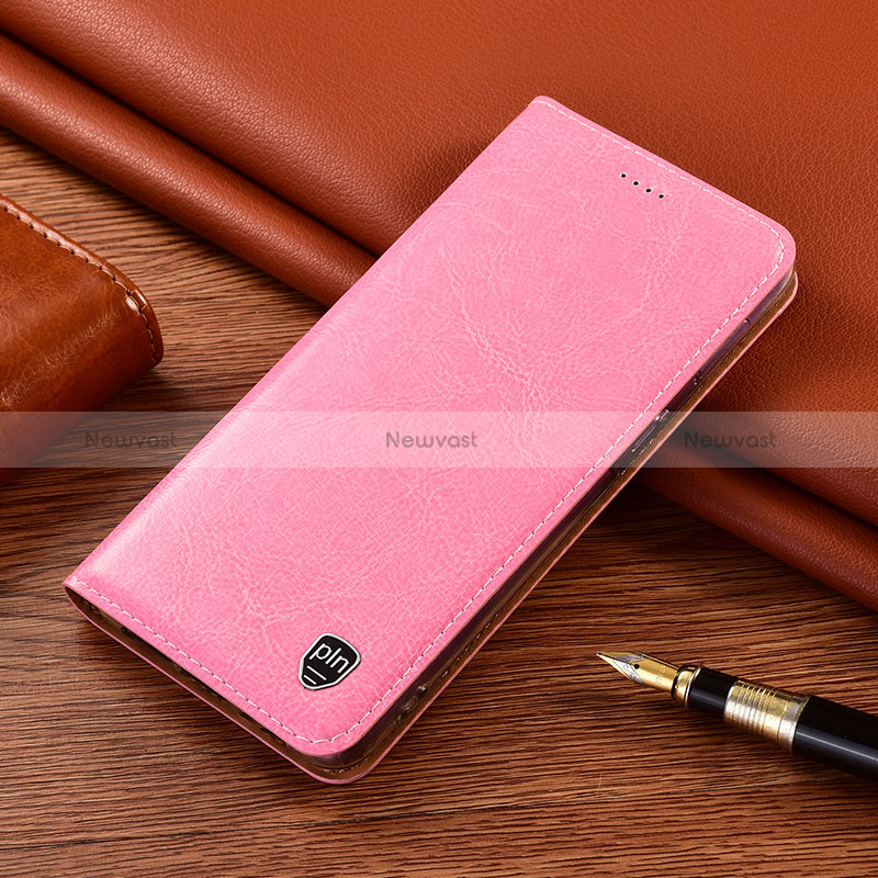 Leather Case Stands Flip Cover Holder H11P for Samsung Galaxy S24 5G Rose Gold