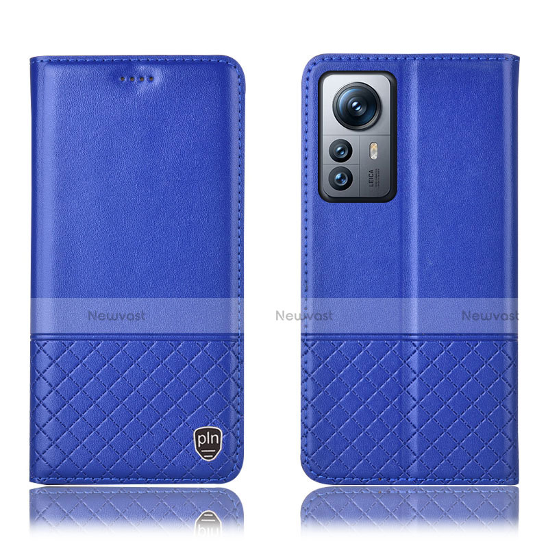 Leather Case Stands Flip Cover Holder H11P for Xiaomi Mi 12 5G Blue