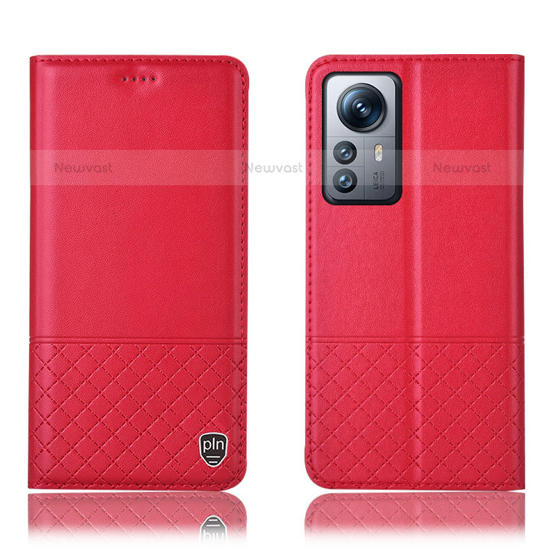 Leather Case Stands Flip Cover Holder H11P for Xiaomi Mi 12 Pro 5G Red