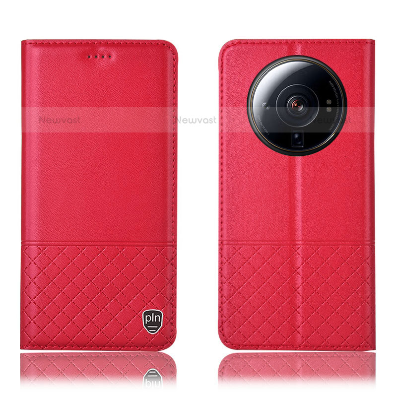 Leather Case Stands Flip Cover Holder H11P for Xiaomi Mi 12 Ultra 5G Red