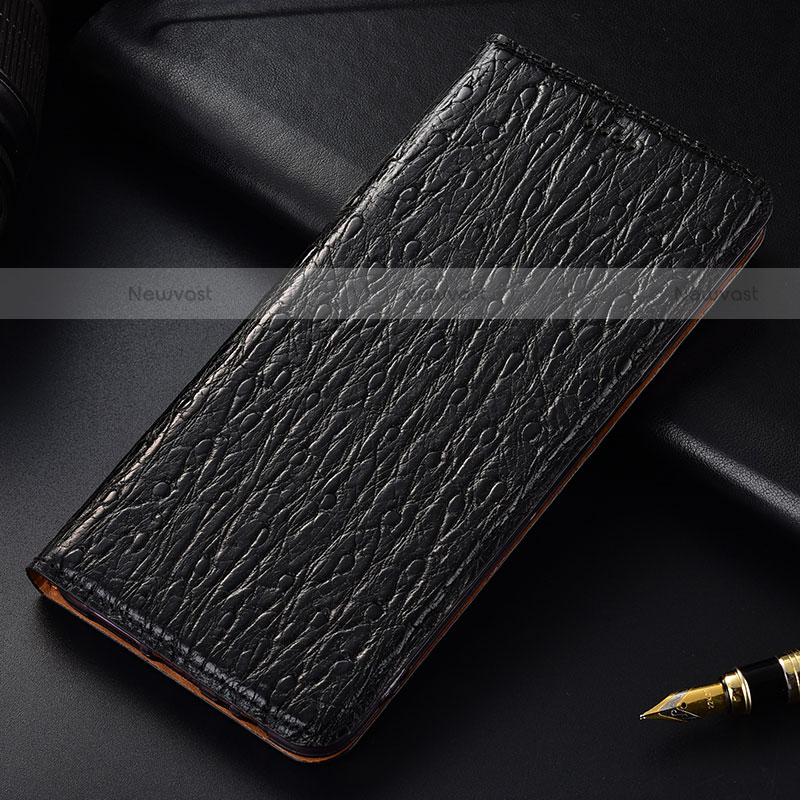 Leather Case Stands Flip Cover Holder H15P for Motorola Moto Edge 20 Pro 5G Black