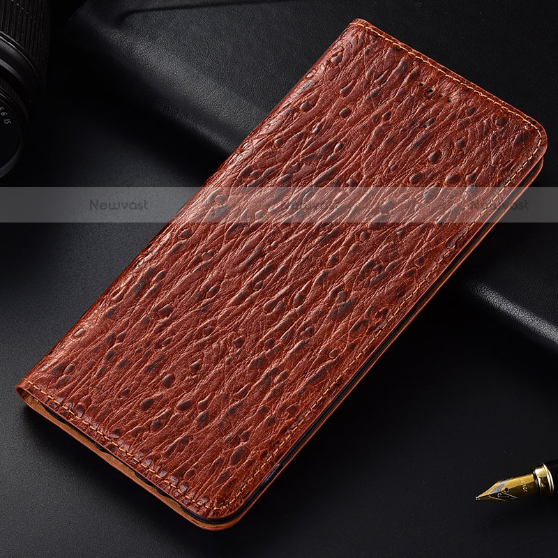 Leather Case Stands Flip Cover Holder H15P for Motorola Moto Edge 20 Pro 5G Brown