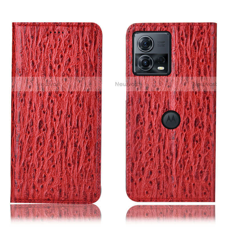 Leather Case Stands Flip Cover Holder H15P for Motorola Moto Edge 30 Fusion 5G Red