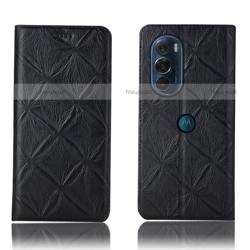 Leather Case Stands Flip Cover Holder H15P for Motorola Moto Edge 30 Pro 5G Black