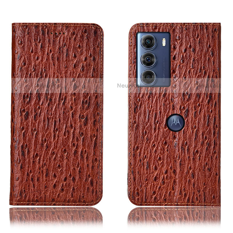 Leather Case Stands Flip Cover Holder H15P for Motorola Moto Edge S30 5G Brown