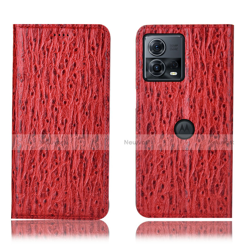 Leather Case Stands Flip Cover Holder H15P for Motorola Moto Edge S30 Pro 5G Red