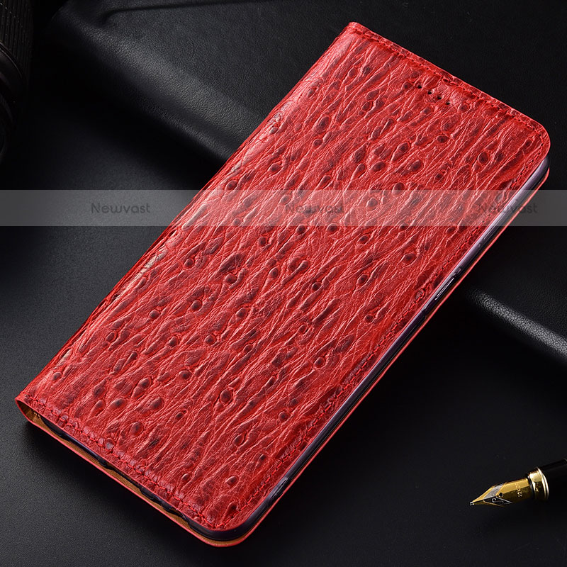 Leather Case Stands Flip Cover Holder H15P for Motorola Moto G100 5G Red
