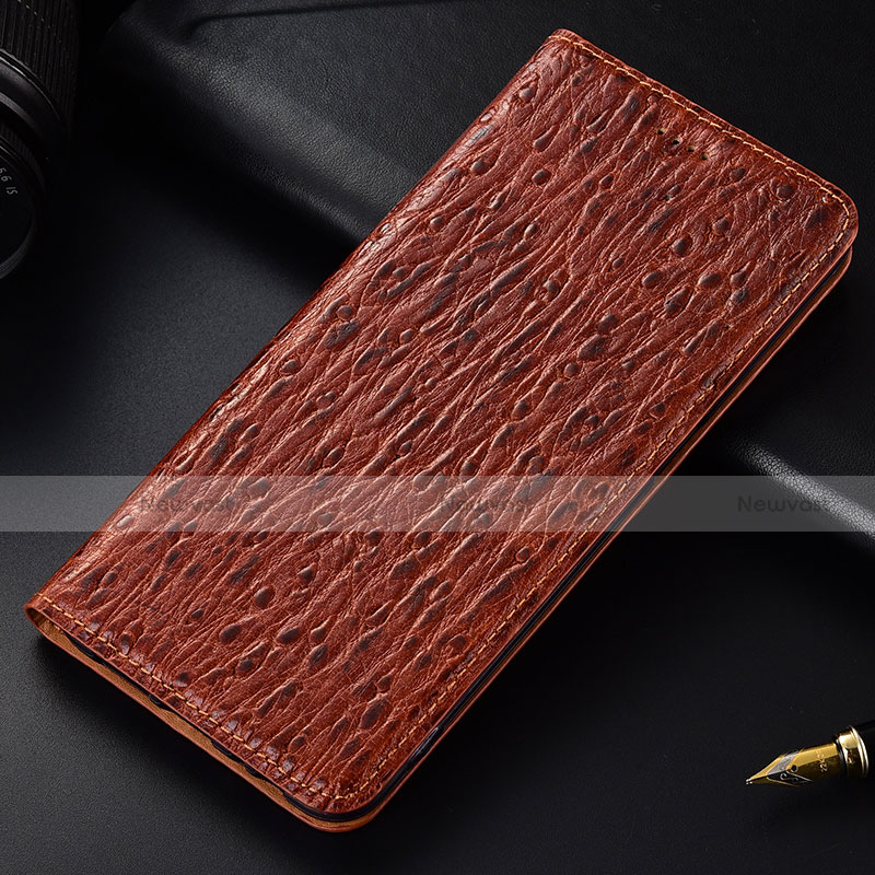 Leather Case Stands Flip Cover Holder H15P for Motorola Moto G30 Brown