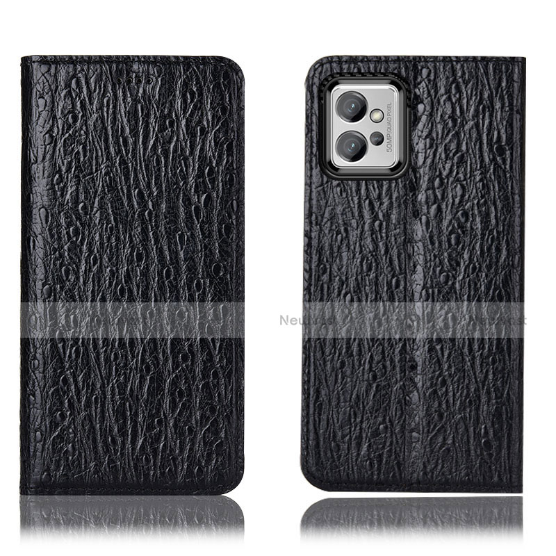 Leather Case Stands Flip Cover Holder H15P for Motorola Moto G32 Black