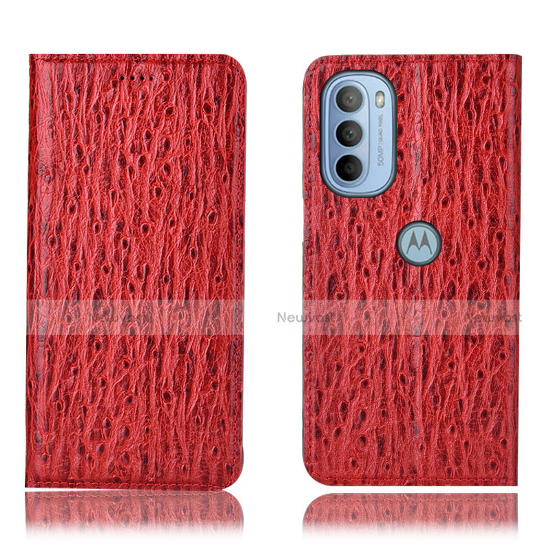 Leather Case Stands Flip Cover Holder H15P for Motorola Moto G41 Red