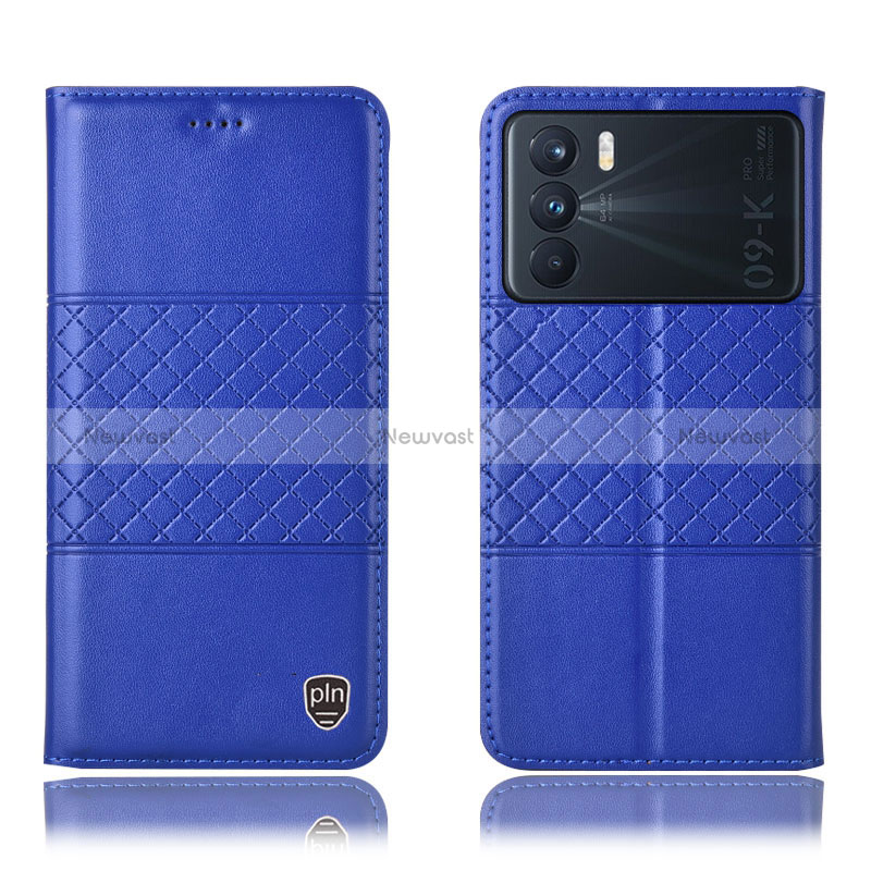 Leather Case Stands Flip Cover Holder H15P for Oppo K9 Pro 5G Blue