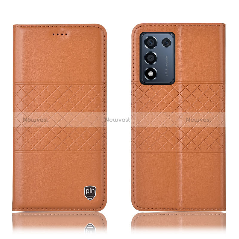 Leather Case Stands Flip Cover Holder H15P for Oppo K9S 5G Orange