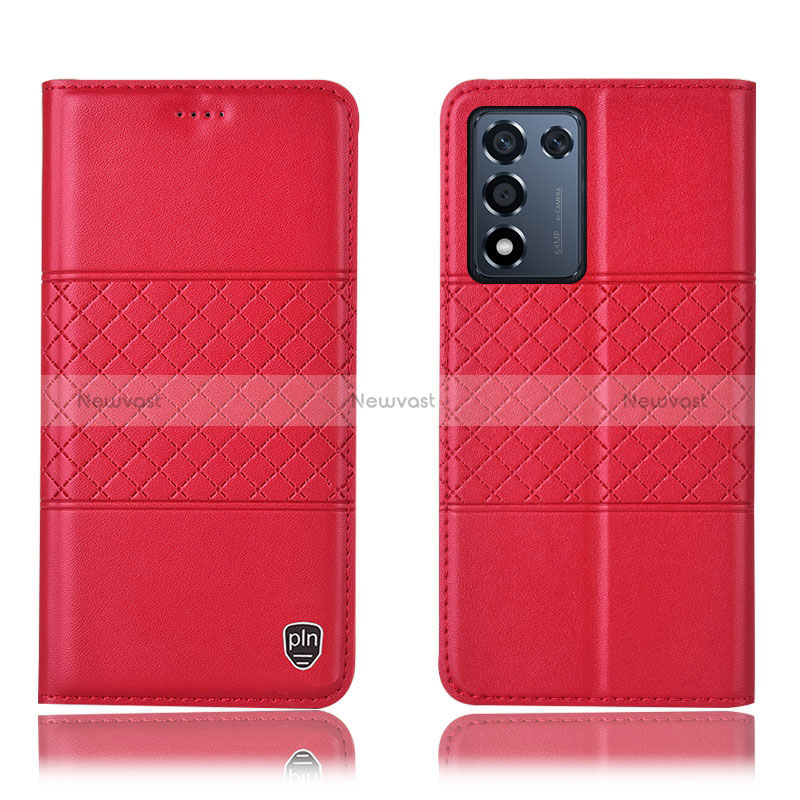 Leather Case Stands Flip Cover Holder H15P for Oppo K9S 5G Red