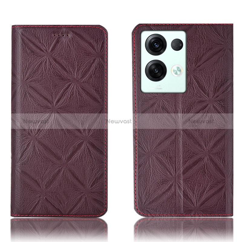 Leather Case Stands Flip Cover Holder H15P for Oppo Reno9 Pro+ Plus 5G Red Wine