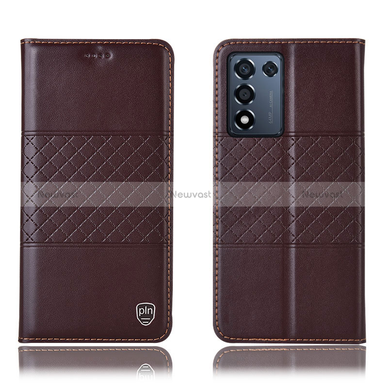 Leather Case Stands Flip Cover Holder H15P for Realme 9 SE 5G Brown