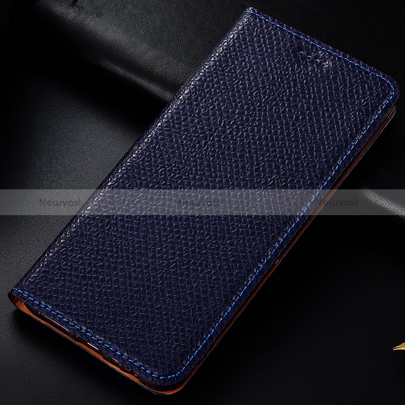 Leather Case Stands Flip Cover Holder H15P for Samsung Galaxy A32 4G Blue