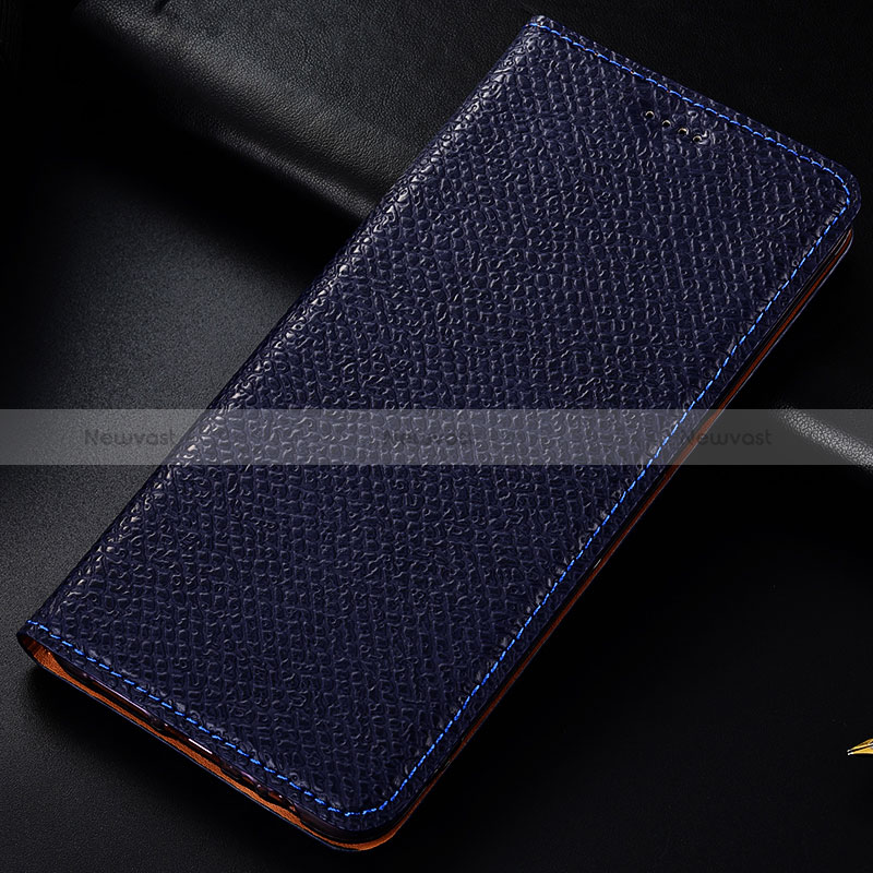 Leather Case Stands Flip Cover Holder H15P for Samsung Galaxy A41 Blue