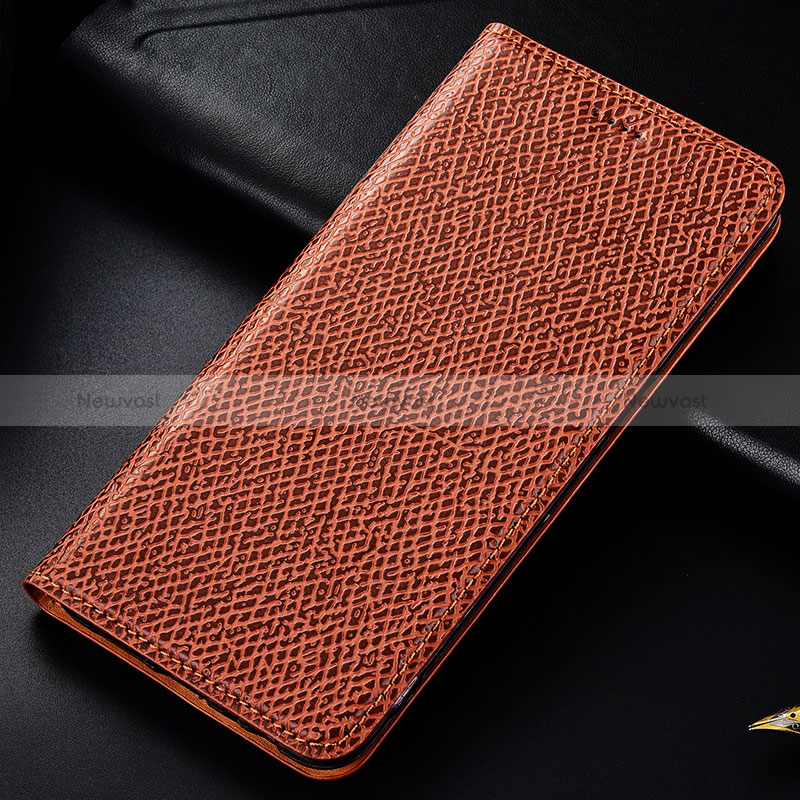 Leather Case Stands Flip Cover Holder H15P for Samsung Galaxy A41 Brown