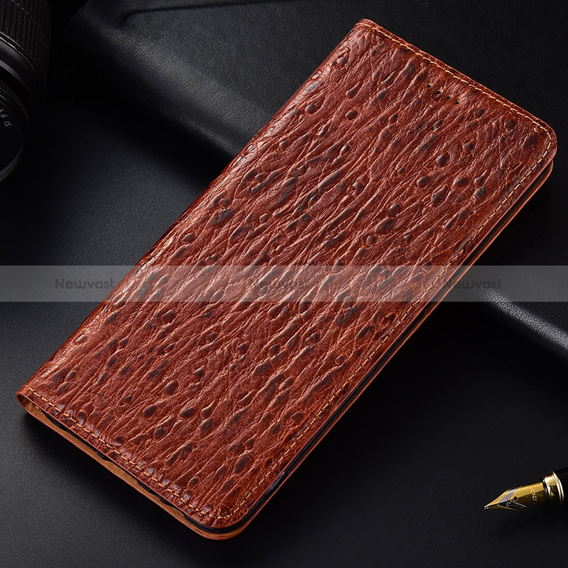 Leather Case Stands Flip Cover Holder H15P for Samsung Galaxy A50 Brown