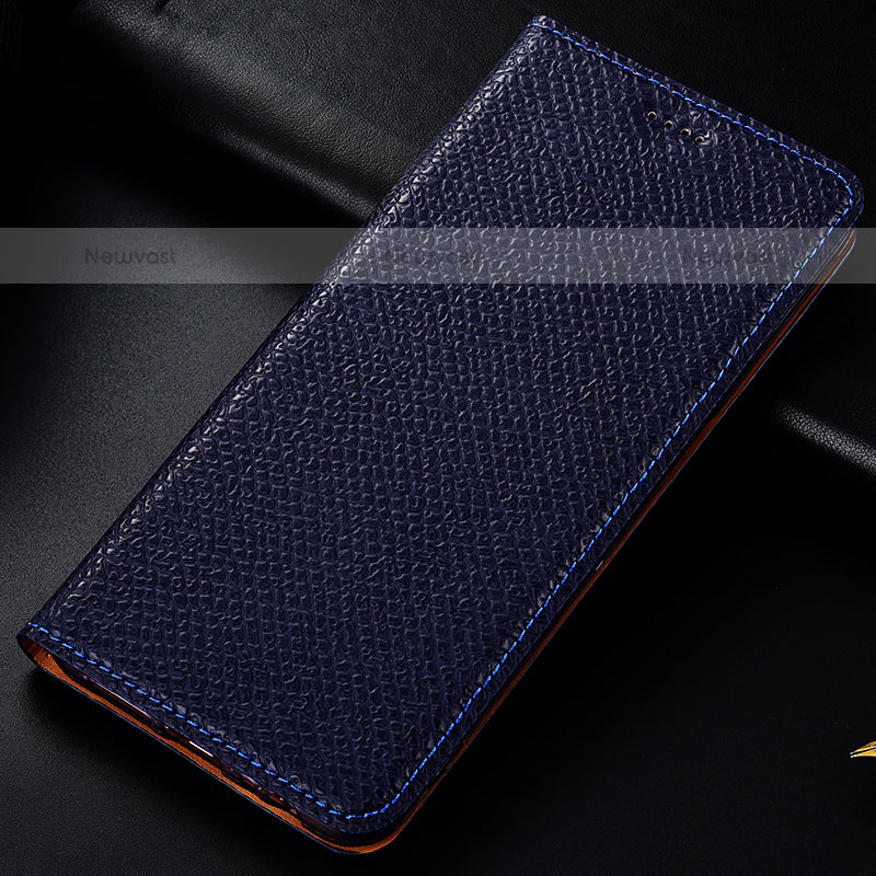 Leather Case Stands Flip Cover Holder H15P for Samsung Galaxy M30s Blue