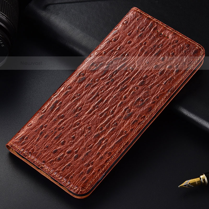 Leather Case Stands Flip Cover Holder H15P for Samsung Galaxy S21 Plus 5G Brown