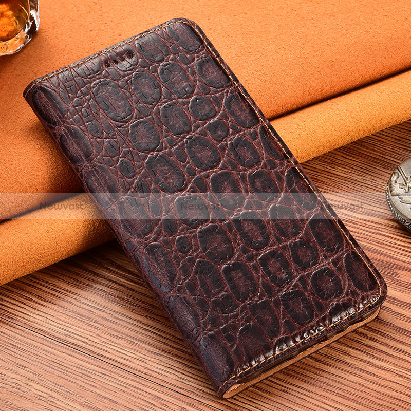Leather Case Stands Flip Cover Holder H16P for Apple iPhone Xs Brown