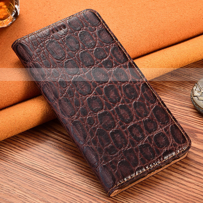 Leather Case Stands Flip Cover Holder H16P for Motorola Moto Edge 20 Lite 5G Brown