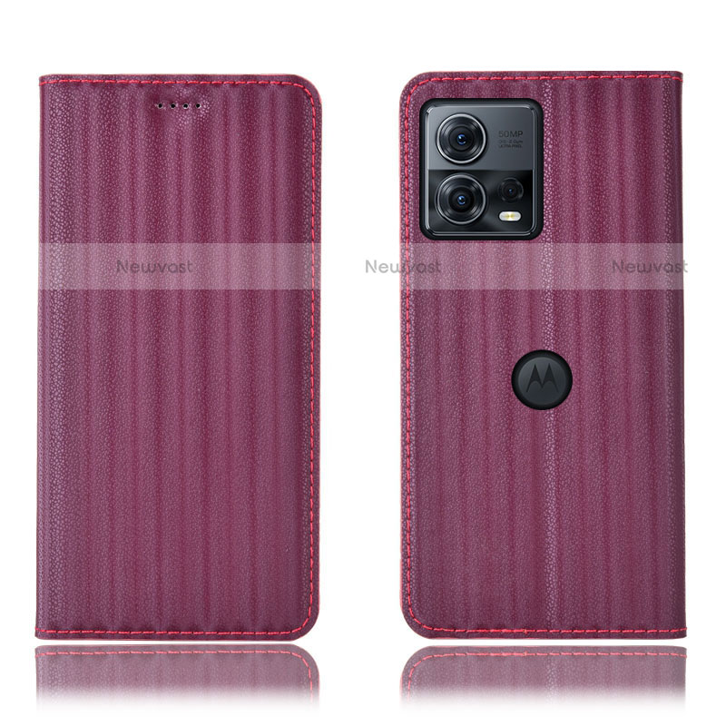 Leather Case Stands Flip Cover Holder H16P for Motorola Moto Edge 30 Fusion 5G Purple