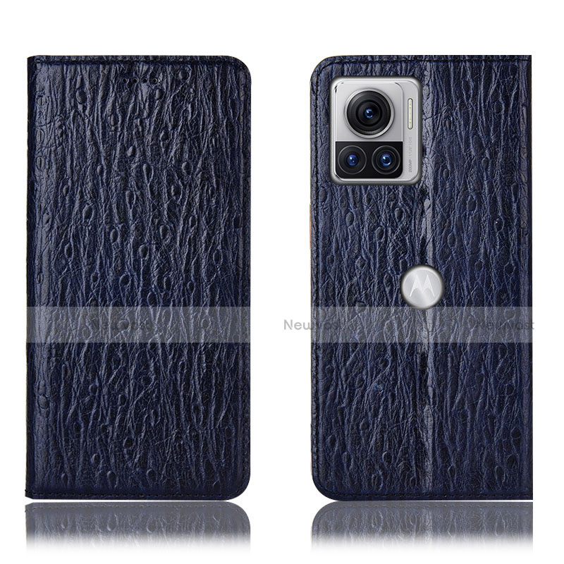 Leather Case Stands Flip Cover Holder H16P for Motorola Moto Edge 30 Ultra 5G Blue