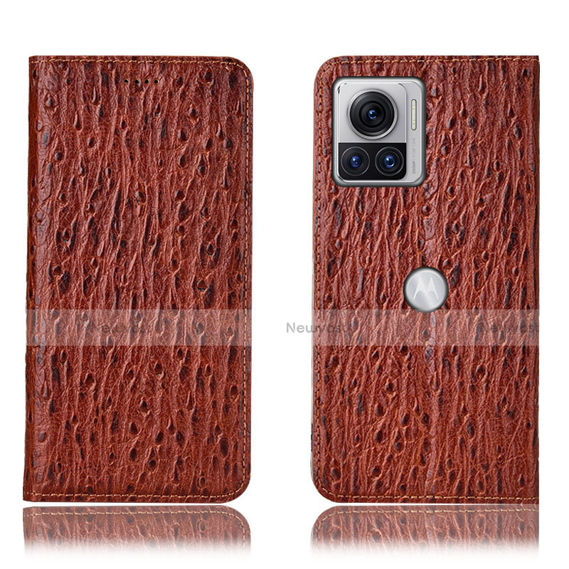 Leather Case Stands Flip Cover Holder H16P for Motorola Moto Edge 30 Ultra 5G Brown