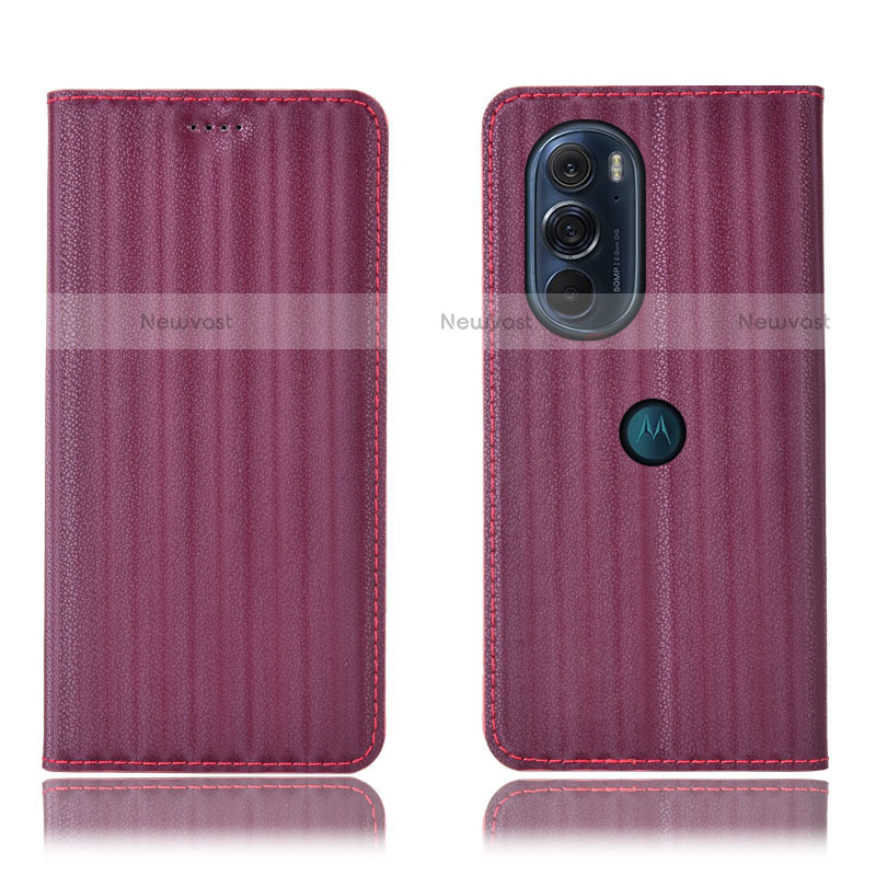 Leather Case Stands Flip Cover Holder H16P for Motorola Moto Edge Plus (2022) 5G Purple