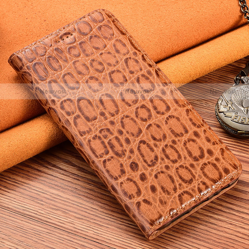 Leather Case Stands Flip Cover Holder H16P for Motorola Moto Edge S 5G Light Brown