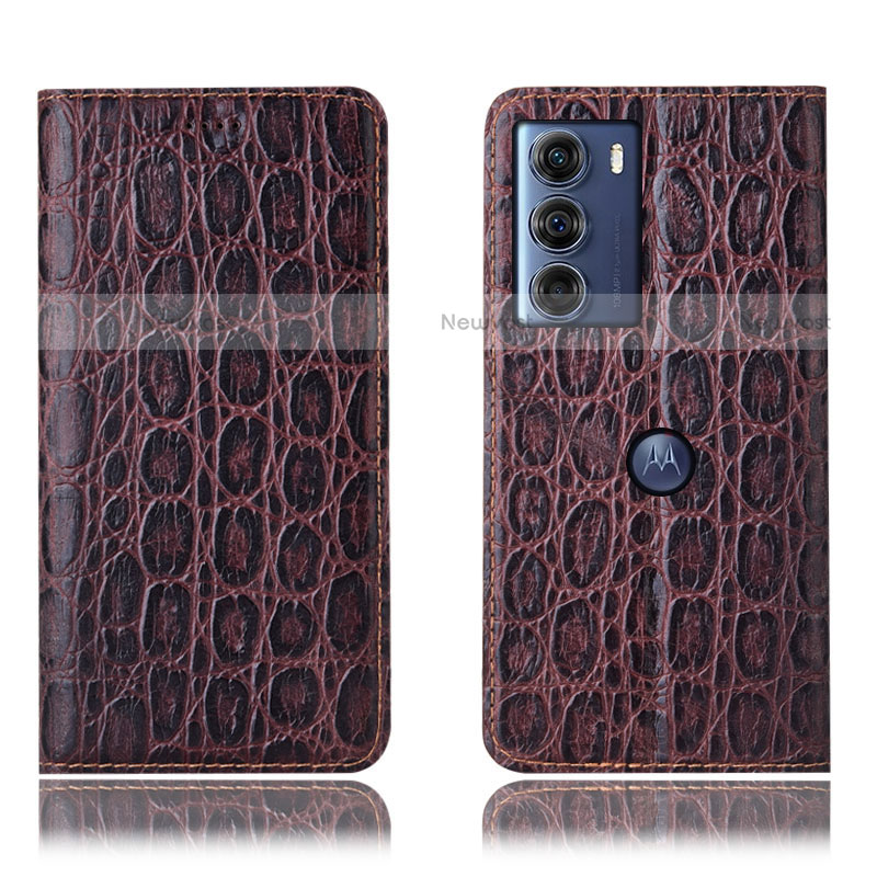 Leather Case Stands Flip Cover Holder H16P for Motorola Moto Edge S30 5G Brown