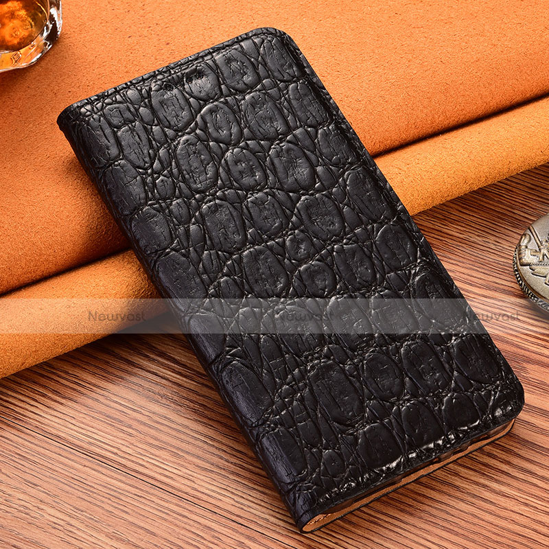 Leather Case Stands Flip Cover Holder H16P for Motorola Moto G20 Black