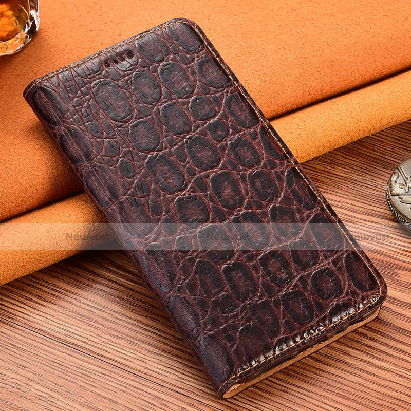 Leather Case Stands Flip Cover Holder H16P for Motorola Moto G20 Brown