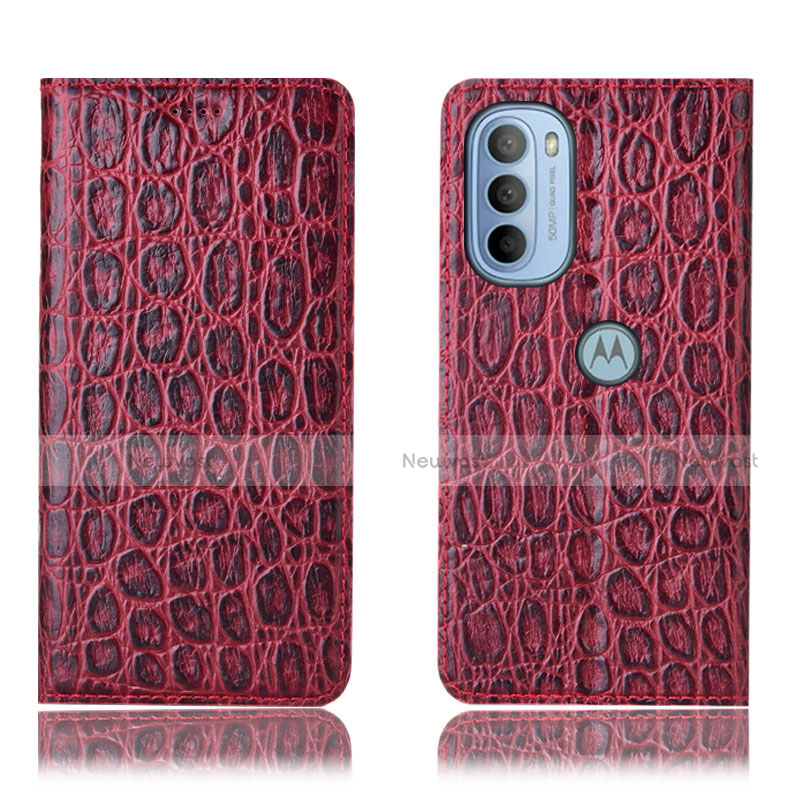 Leather Case Stands Flip Cover Holder H16P for Motorola Moto G41 Red