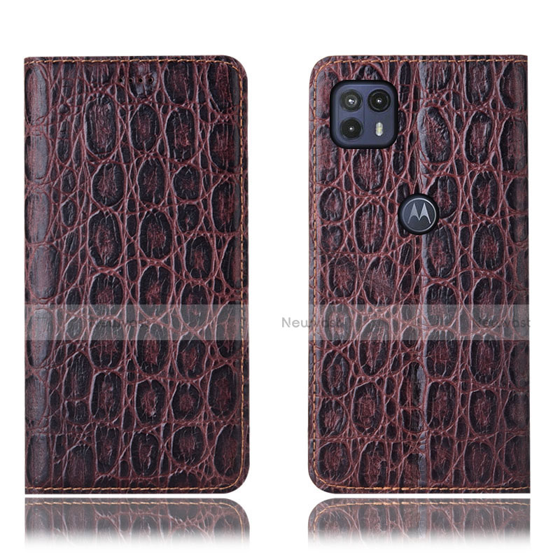 Leather Case Stands Flip Cover Holder H16P for Motorola Moto G50 5G Brown